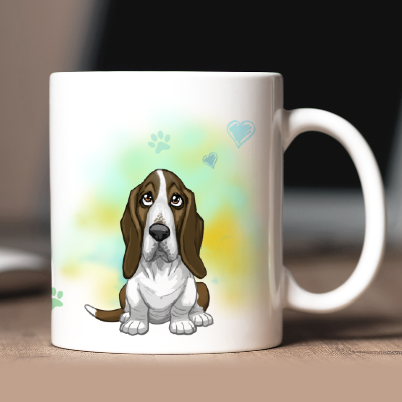 Personalisierte Basset-hound Tasse mit Avatar und Text