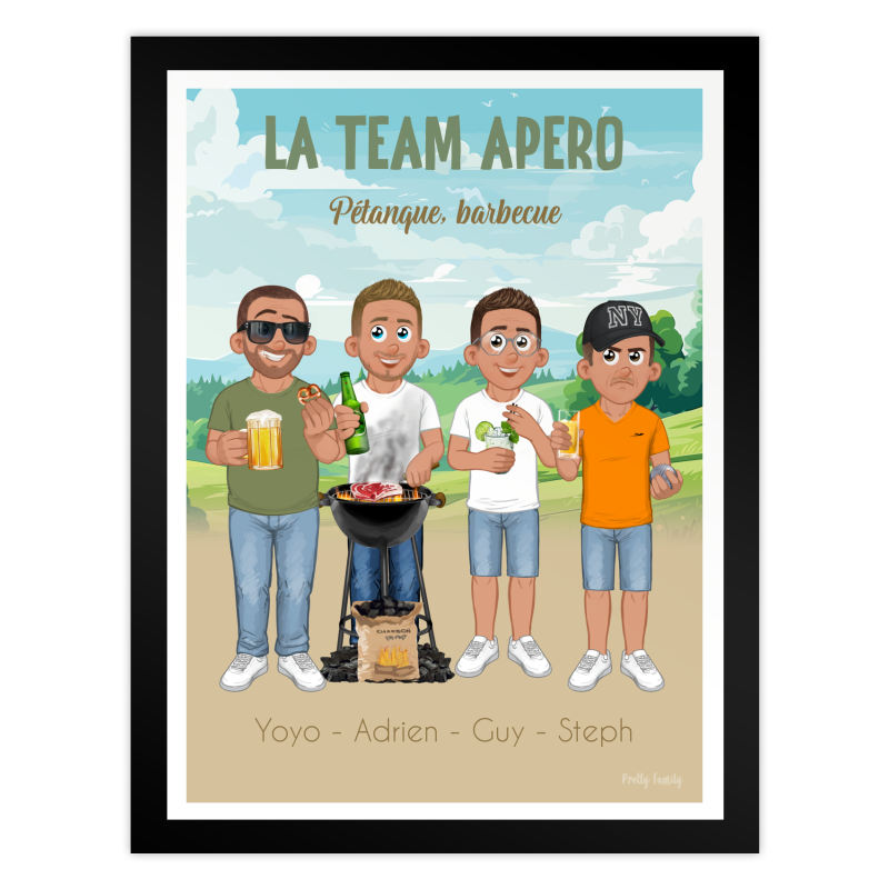 Personalisiertes Poster die apero-crew mit Freunden, Grill, Bier und Pétanque