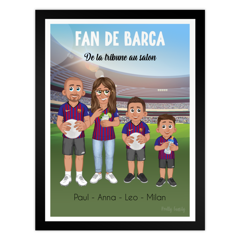 Personalisiertes FC Barcelona Fanposter mit Familienillustration