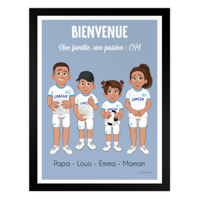 Personalisiertes Familienposter in OM-Farben – Marseille Fans