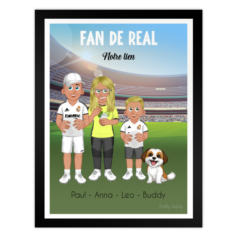 Personalisiertes Real Madrid Fanposter mit Familie und Avataren in Vereinskleidung