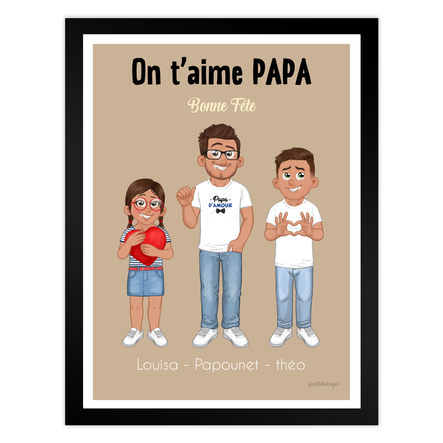  Personalisierte Papa-Illustration mit Herz-Hintergrund – Vatertagsgeschenk