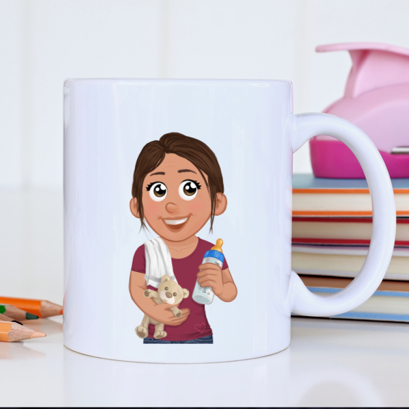 Personalisierte Tasse mit Avatar für die Nanny – originelles Geschenk von unserer verrückten Familie